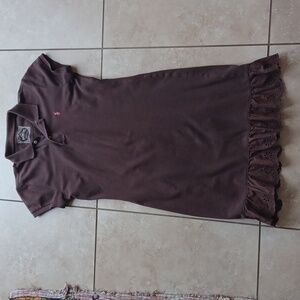Ralph Lauren Chocolate Polo Dress With Eyelet Ruffle, Kids XL (16) Or Womens XSP